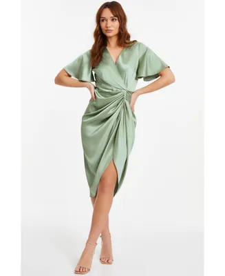 Quiz Women's Satin Ruched Wrap Midi Dress