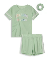 Max & Olivia Girls Soft Jersey Fabric Shorts Pajama Set with Scrunchie, 3 Piece