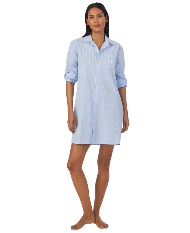 Lauren Ralph Women's Long-Sleeve Notched-Collar Sleepshirt