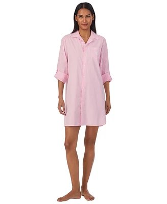Lauren Ralph Women's Long-Sleeve Roll-Tab His Shirt Sleepshirt