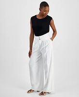 Bar Iii Petite High Rise Pleat-Front Wide Leg Pants, Created for Macy's