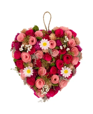 Northlight Mixed Floral with Daisies and Berries Artificial Valentine's Day Heart Wreath, 10.25"