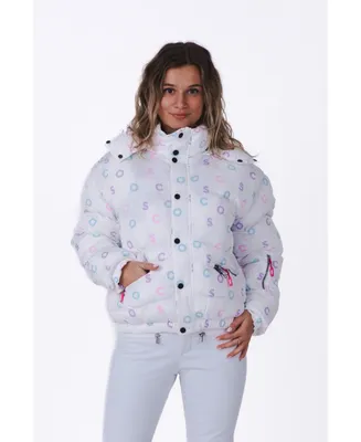 Women's White Oosc Print Chic Puffer Jacket