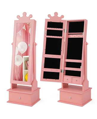 Kid Freestanding Jewelry Armoire 2-in-1 Full Length Mirror Storage Drawer