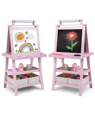 Kids Art Easel Double Sided Chalkboard Magnetic Whiteboard with Storage Tray