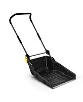 24'' Folding Poly Snow Shovel Snow Pusher w/Wheels U-Shape Handle