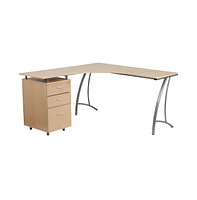 Laminate L-Shape Desk With Three Drawer Pedestal