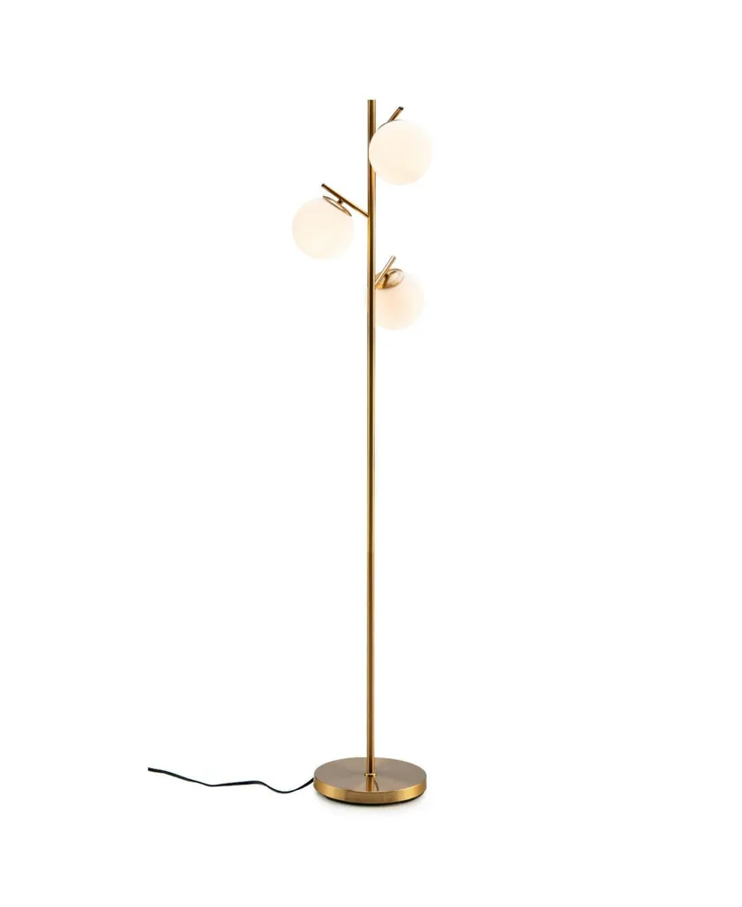 3-Globe Floor Lamp With Foot Switch And Bulb Bases - Golden