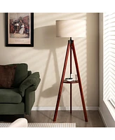 Tripod Floor Lamp Wood Standing Lamp With Flaxen Lamp Shade And E26 Lamp Base - Brown