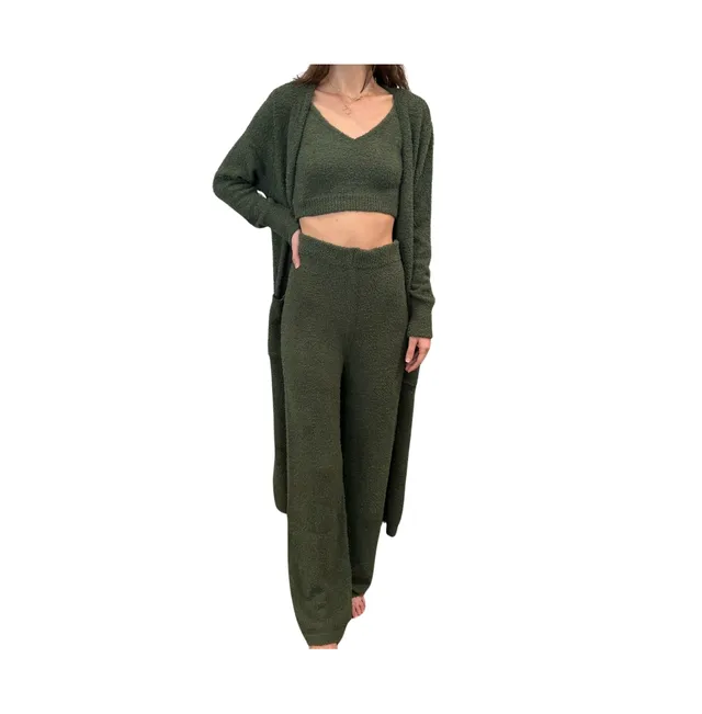 Naked Rebellion Women's Cozy Lounge & Sleepwear 3-Piece Set with Cardigan,  Brami and Pants