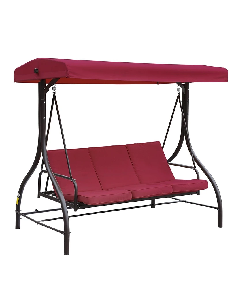 Mondawe Three Person Porch Swing Bench with Adjustable Canopy & Removable Seat Cushion