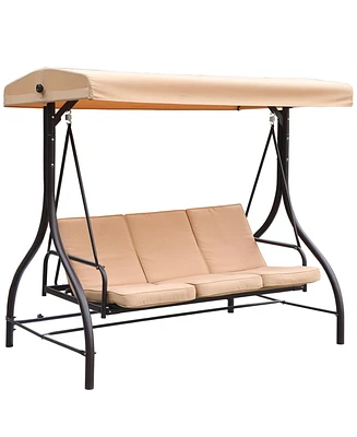 Mondawe Three Person Porch Swing Bench with Adjustable Canopy & Removable Seat Cushion