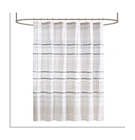 Home Outfitters Off White/Gray 100% Cotton Printed Shower Curtain with Trims 72" W x 72" L, Shower Curtain for Bathrooms, Modern/Contemporary