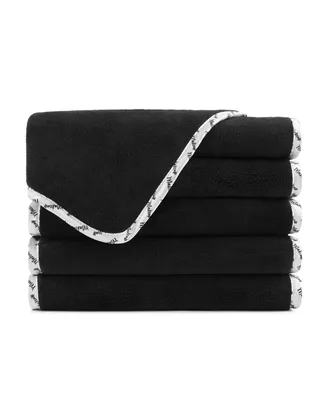 Arkwright Home Bck2u Black Coral Fleece Makeup Removal Washcloths with Satin Printed Piping (Pack of 6), 13x13, Black