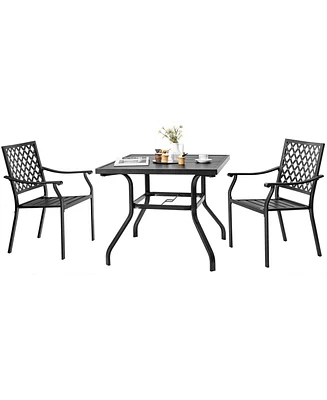 3 Pieces Patio Dining Set Stackable Chairs Armrest Table with Umbrella Hole