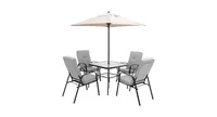 6 Pieces Patio Dining Set with Umbrella and Stackable Cushioned Chairs