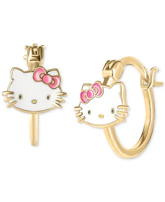 Hello Kitty Enamel Small Hoop Earrings in 18k Gold-Plated Sterling Silver, 3/4"