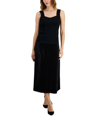 Anne Klein Womens Sweetheart Neck Sweater Tank Top Pull On Pleated Midi Skirt