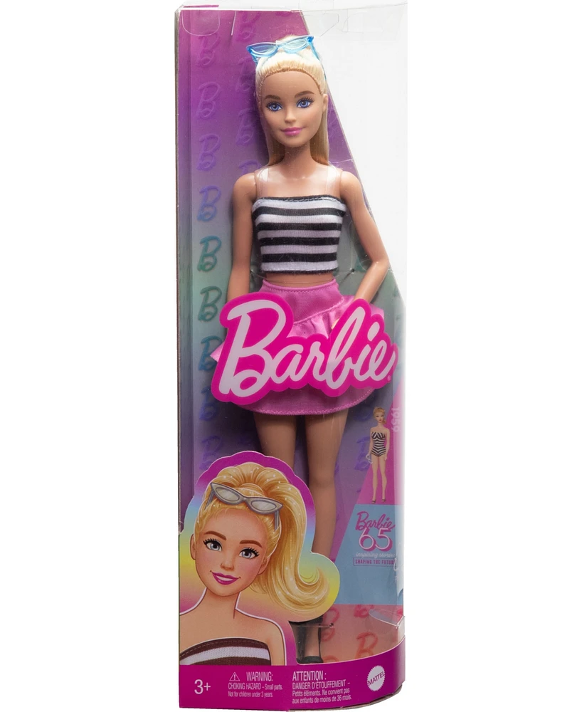 Barbie Fashionistas Doll 213, Blonde with Striped Top, Pink Skirt and Sunglasses, 65th Anniversary