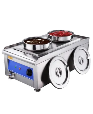 1200W Dual Pots Countertop Food Warmer Stainless Steel Commercial Bain Marie
