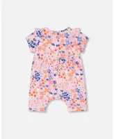 Baby Girl Organic Cotton Romper Lavender Printed Fields Flowers - Infant