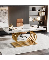 Tribe signs 63" Modern Office Desk, Executive Desk, Large Computer Desk Home Office Desk with Gold Metal Frame