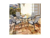 35 Inch Patio Dining Square Tempered Glass Table with Umbrella Hole