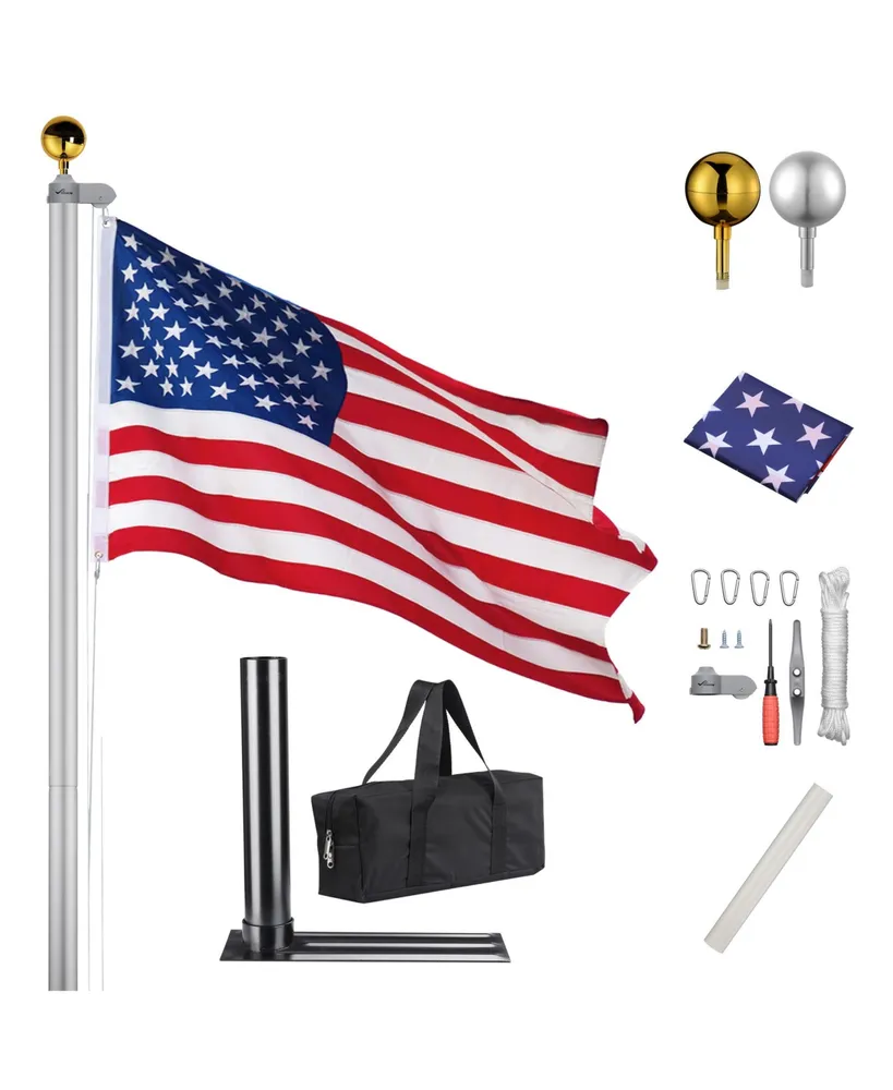 Yescom 10 Ft Aluminum Outdoor Flag Pole Kit in Ground American Flag Ball  Top with Stake 