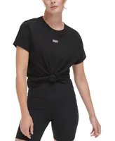 Dkny Sport Women's Knot-Front Metallic Logo T-Shirt