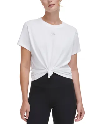 Dkny Sport Women's Knot-Front Metallic Logo T-Shirt