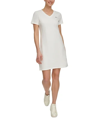 Dkny Sport Women's Metallic-Logo V-Neck Short-Sleeve Dress