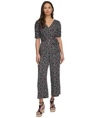 Dkny Women's Printed Ruched-Sleeve Cropped Jumpsuit