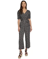 Dkny Women's Printed Ruched-Sleeve Cropped Jumpsuit