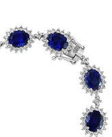 Effy Lab Grown Sapphire (19 ct. t.w.) & Lab Grown Diamond (4-3/8 ct. t.w.) Halo Link Bracelet in 14k White Gold