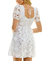 Juniors' Embroidered Puff-Sleeve Dress