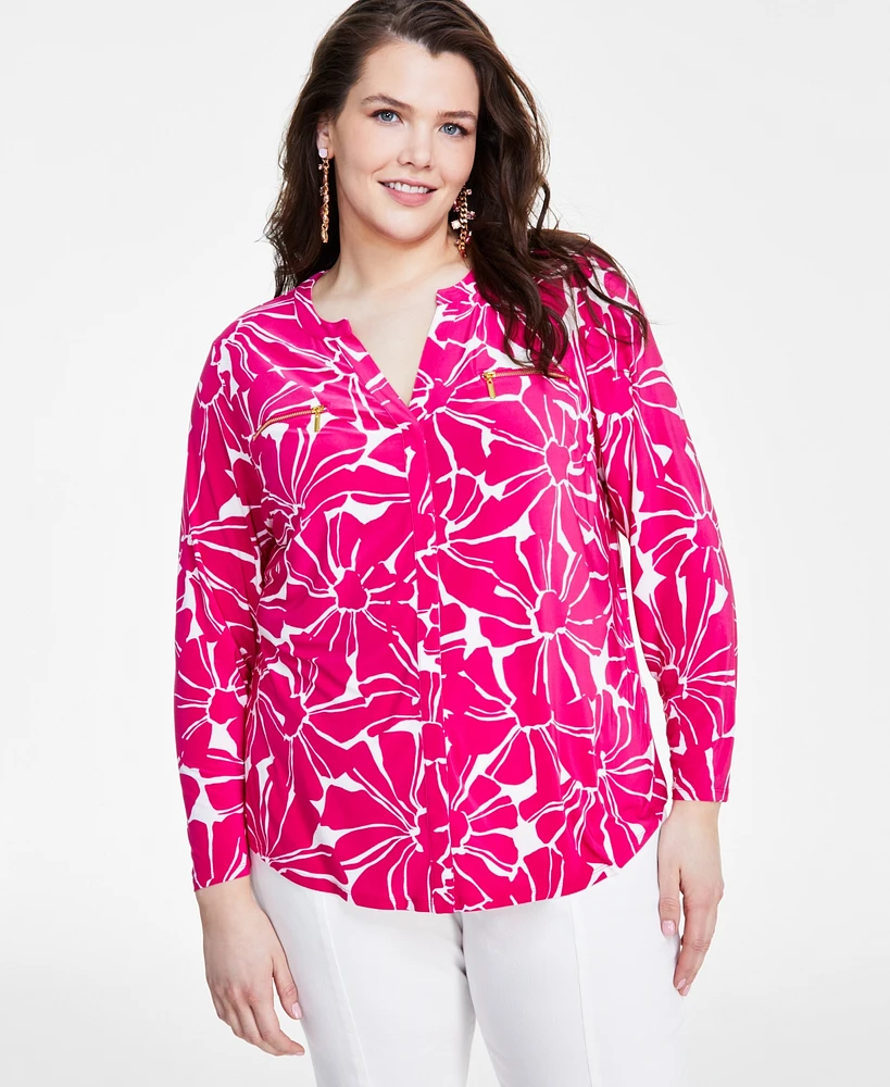 I.n.c. International Concepts Plus Zip-Pocket Top, Created for Macy's