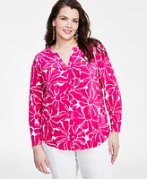 I.n.c. International Concepts Plus Size Printed Zip-Detail Top, Created for Macy's