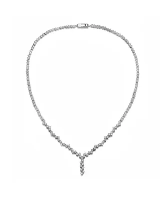 Sterling Silver with White Gold Plated Clear Princess Cubic Zirconia Zigzag Style Necklace
