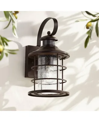 Hogan Vintage-like Outdoor Wall Light Fixture Oil Rubbed Bronze 14" Seedy Glass Dusk to Dawn Motion Sensor for Exterior House Porch Patio Outside Deck