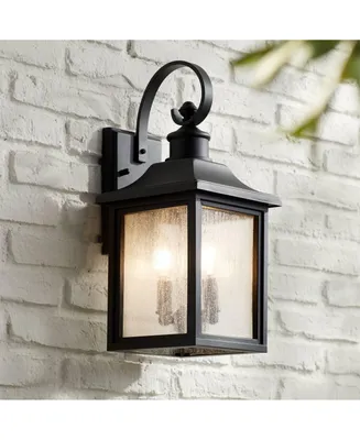 Moray Bay Industrial Outdoor Wall Light Fixture Black Steel 17 3/4" Clear Seedy Glass Lantern for Exterior House Porch Patio Outside Deck Garage Yard