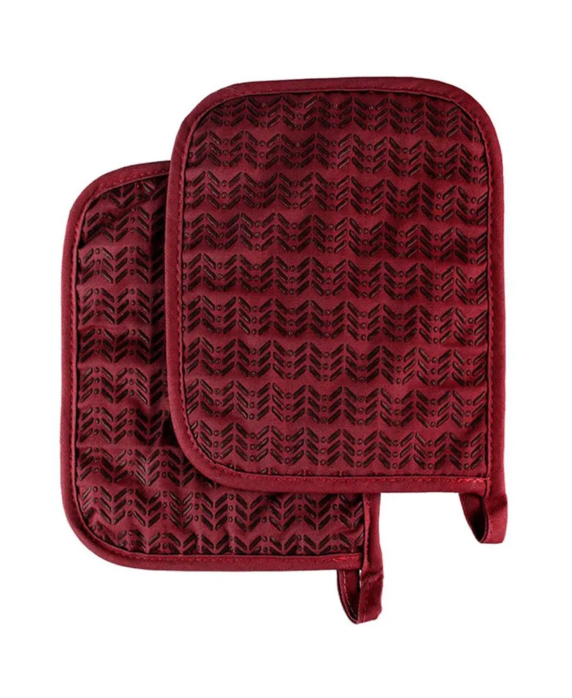 Lavish Home Quilted & Heat Resistant Pot Holder Set with Silicone Grip, Burgundy - Set of 2