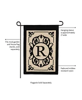 Evergreen Flag Cambridge Chic Letter R Monogram Applique Garden Flag - 12.5" Wide x 18" High