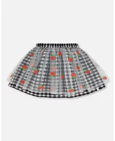 Girl Skirt With Embroidered Mesh Little Vichy Black And White