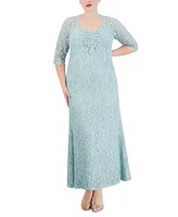 Eliza J Plus Size Lace 3/4-Sleeve Gown