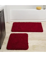 Lavish Home Memory Foam Shag Bath Mat Set, Burgundy - 2 Piece