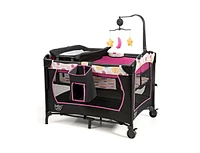 3-in-1 Convertible Portable Baby Playard with Music Box and Wheel and Brakes