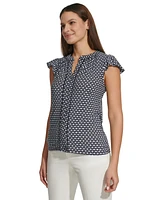 Tommy Hilfiger Women's Geometric-Print Ruffle-Sleeve Top