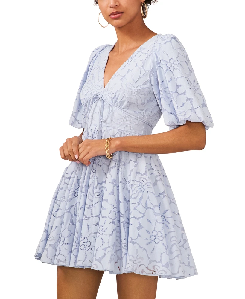 CeCe Women's Floral Lace Balloon-Sleeve Fit & Flare Dress