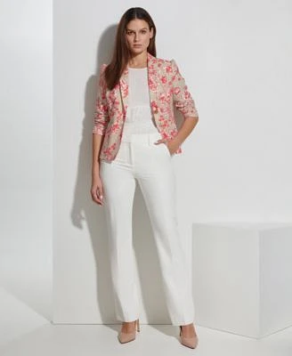 Tommy Hilfiger Womens Toile Single Button Blazer Smocked Cap Sleeve Top Sutton Bootcut Pants