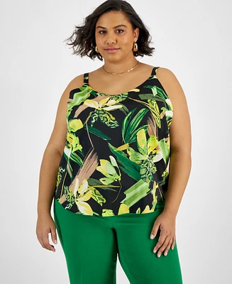 Bar Iii Plus Printed Cowlneck Camisole Top, Created for Macy's